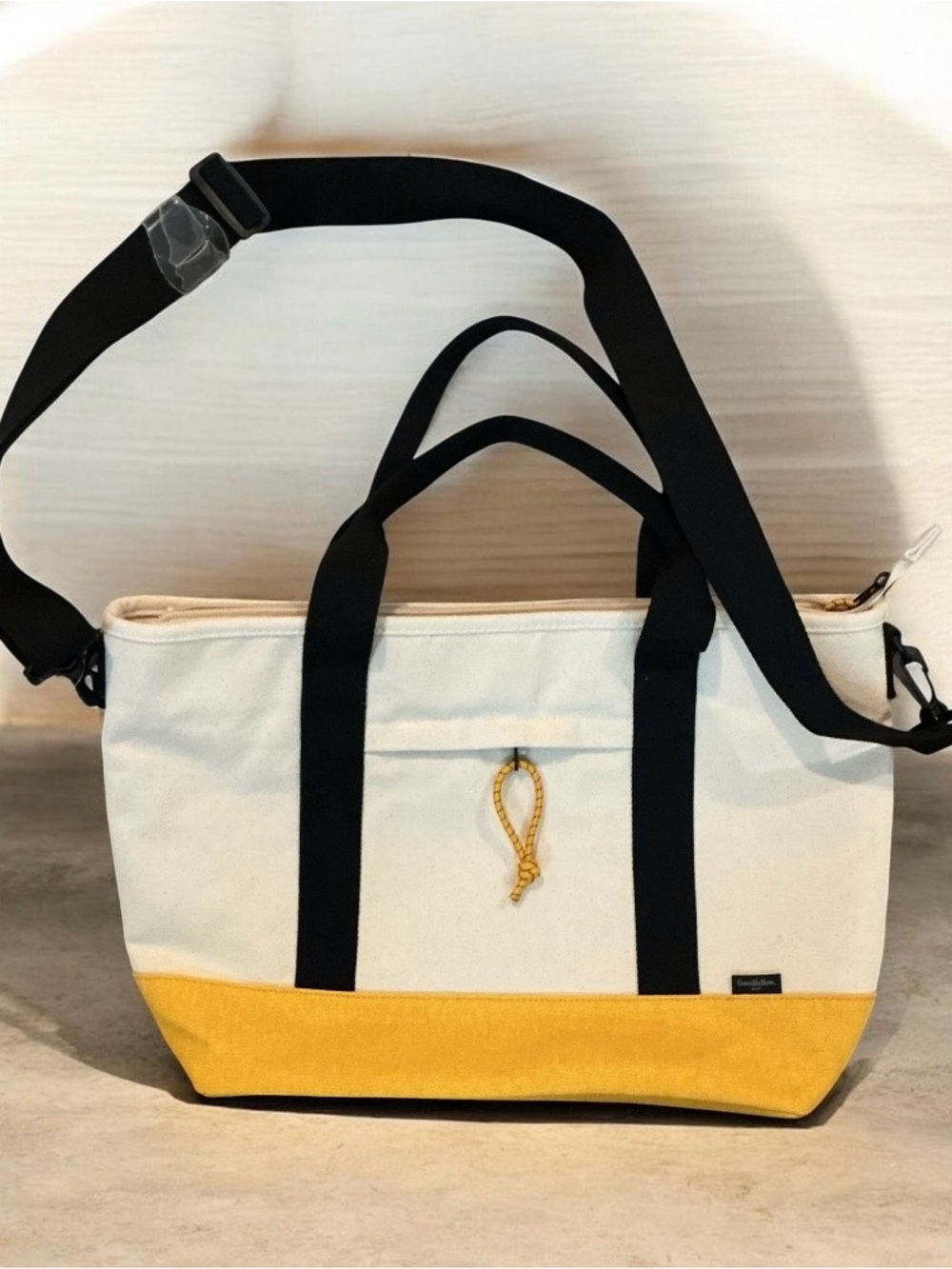 Goodfellow & Co Cream and Yellow Canvas Tote with Black Straps